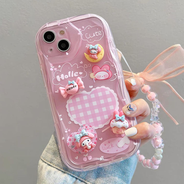 Lovely 3D Doll Wave Border Cartoon Pink Phone Casing HP Soft Back Cover  Chain For infinix Hot Pro Hot Play Hot Pro Hot 10 Lite Hot 10 Play  Hot