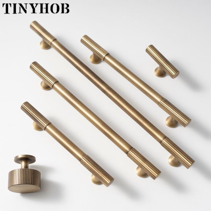 Antique Bronze Brass Cabinet Handle and Knob Linear Knurled Solid Brass ...