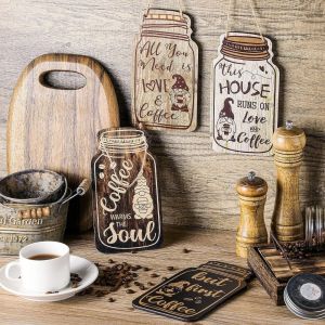 ALLLUCK 4Pcs Lightweight Coffee Hanging Sign Rope Hanging Wood Mason Jar Sign  Vintage Style Cafe Decor Sign Kitchen Cafe Home Decor Ornaments