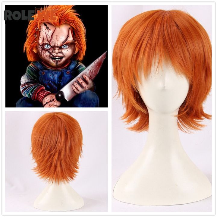 Cos wig High Quality Chucky Orange Short Cosplay Wig Bride of