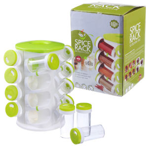 Spice Rack 16 in 1 Rotating Herbs Seasoning Jars Salt Pepper Condiment Storage / Rak Rempah 16 Dalam 1