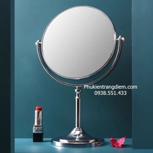 Đường Kính 15CM - Gương Để Bàn Trang Điểm 2 Mặt Inox Sáng Bóng - Tích Hợp Mặt Gương Phóng To 3X