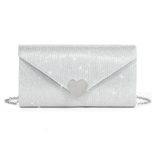 Women Evening Bag Envelope Crossbody Bag with Removable Chain Elegant Handbag Purse Heart Shoulder Bag for Wedding