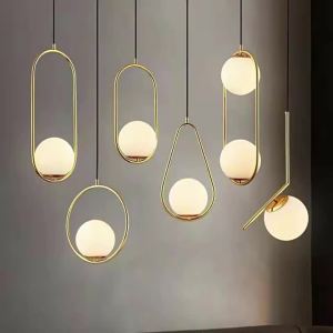 YFD  Nordic Bedroom Bedside Small Pendant Light Postmodern Minimalist Light Luxury Creative Bar Restaurant Single Head Glass Round Ball Pendant Light