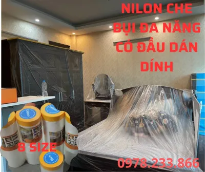 Màng nilon che phủ ngăn bụi nội thất đa năng ABA rộng 28m dài 10m chống ẩm mốc giữ nguyên mới nội thất có 1 đầu dán