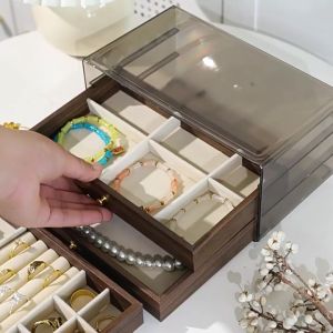 Elegant Necklace Organizer Ring Earring Storage Display Box Transparent Jewelry Organizer Box