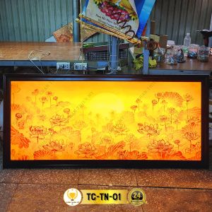 Đèn Hào Quang Trúc Chỉ In Bộ Đôi Tranh Ngang Hoa Sen Trang Trí Bàn Thờ Phật Gia Tiên CDN-01-01