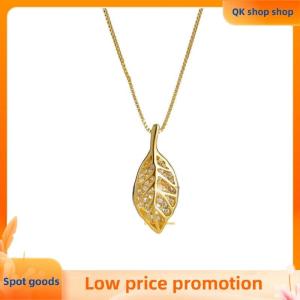 ✨QK shop✨ Elegant Rhinestone Tree Leaf Pendant Necklaces For Women Shiny Zircon Stainless Steel Metal Leaves Choker Simple Clavicle Chain