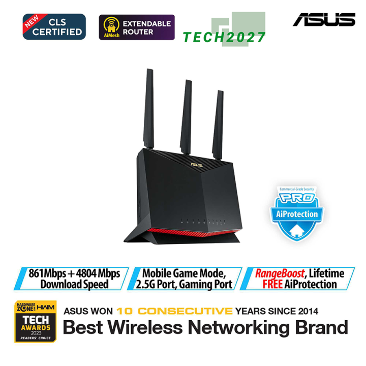 ASUS RT-AX86U Pro 5700 Dual Band + WiFi 6 Gaming Router, WiFi 6, 802 ...