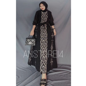 Dress Tenun Syira Hitam Ivory - Baju Kondangan Prewedding ANSTORE14