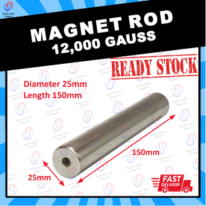 12000 Gauss Neodymium Magnetic Bar 25mmx150mm Super Strong Cylinder Magnet Rod for Industrial Use Iron Removal Metal Separation Liquid Filtration Magnetic Separator Bar Rare Earth Magnet Filter [Ready Stock]