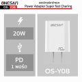อแดปเตอร์ชาร์จแบต ONESAM รุ่น OS-Y08 ช่องชาร์จ 1 ช่อง PD 20W QC3.0 Adapter Fast Charger ของแท้ ประกัน 1 ปี Adapter type c อะแดปเตอร์ หัวชาร์จโทรศัพท์. 