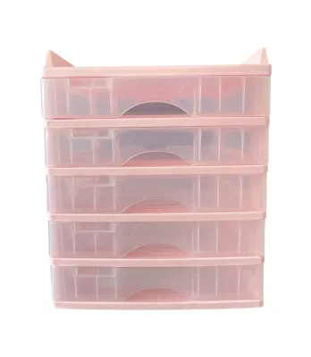 ตู้ลิ้นชัก 5 ชั้น พร้อมถาดบน สีชมพูพาสเทล รุ่น A-109-4 Organizer with upper tray two tone color pink pastel