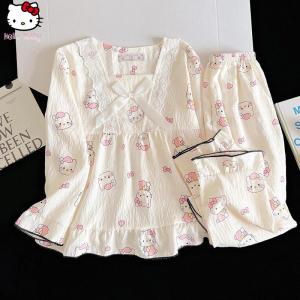 Christmas gifts Halloween Hello Kitty Girl Kuromi Cotton Home Clothes Anime Children Sanrio Autumn New Melody Kawaii Cinnamoroll Sweet Cartoon Sleepwear