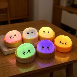 CHARRISSA Food Ornament LED Bun Night Light Luminous Electronic Glowing Dumplings Aesthetic Colorful Dumpling Squishes Kids Adult