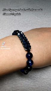 [D.T.C Crystals] Blue Tiger Eyes Bracelet with Swarovski Elements Crystals