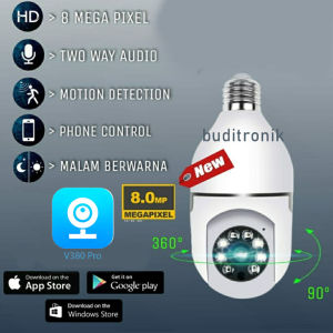 IP Kamera Cctv Wifi 8MP Panoramic 360 Derajat Lampu Bohlam Camera