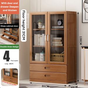 SUNNY BIERE Tủ sách bằng tre kệ lưu trữ đa năng tủ trưng bày cửa kép có ngăn kéo