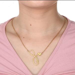 Kalung Nama - Zedd Jewelry: Warna Silver dan Emas Tahan Lama Anti Karat - Cantik Berkualitas Cocok Untuk Kado Hadiah - Stethoscope Name Necklace: Titanium 18K Gold Plated - COD Bayar Di Tempat