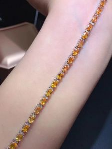 KJJEAXCMY fine jewelry 925 sterling silver inlaid natural yellow sapphire womens gem bracelet Anniversary Halloween support tes