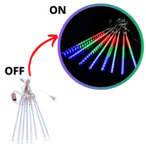 Lampu Meteor LED isi 8 Tabung/45cm Lampu Meteor Set 8 Tubes 4.5Mtr Rainbow RGB Rain Snow Tongkat Taman Hias Meteor Anti Air Dekorasi Pesta Natal Taman Outdoor Indor AVVET