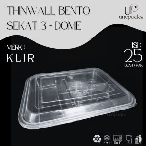 THINWALL BENTO 3 SEKAT STAR TUTUP DOME WADAH MAKANAN PLASTIK BENING KLIR (25 PCS)