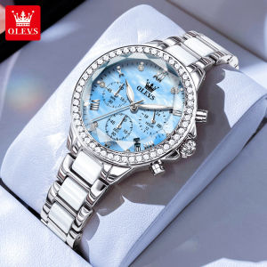 OLEVS  Watch For Women Original Design Brand Fashion Elegant Waterproof Luminous Chronograph Diamond Diamond Mirror Stainless Steel Ceramic Quartz Ladies Watch