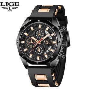 LIGE Fashion Men Watches Top Brand Luxury Silicone Sport Watch Men Quartz Date Clock Waterproof Wristwatch Chronograph Clock Man