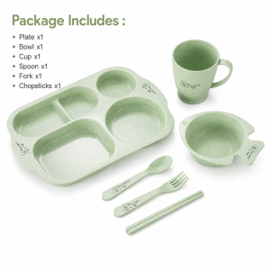 6 In 1 Wheat Straw Baby Feeding Set /Set Pinggan Baby/Baby Plate Set/Baby Tableware Set/Kids Plate