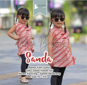 Atasan Anak Wanita Motif Batik Model Kimono Kancing Depan Tanpa Lengan Seragam Sekolah Free Belt