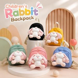 MUMU Lightweight Childrens Backpack Cartoon Rabbit Canvas Plush Doll Schoolbag Large Capacity Kids Mini Rucksack Boys Girls