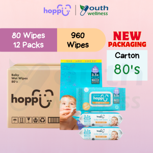 [Carton] Hoppi Premium Baby Wet Wipes 80s (12 packs) 99% Pure EDI Water