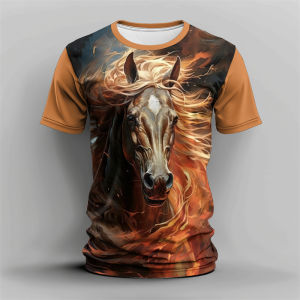 [Local Stock] HBESTY  Cool Horse T-shirt Mens Clothing O-neck Short Sleeves T Shirts 3D Printed Animal Harajuku Casual Fashion Outdoor Soft Tees Tops