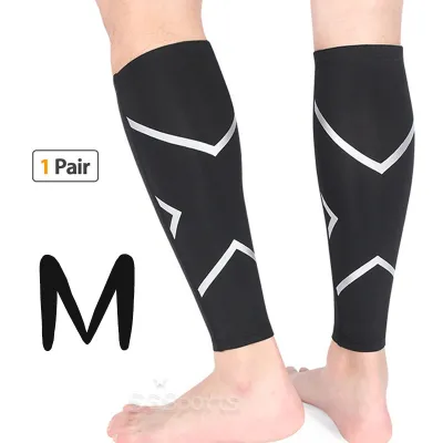 Reflective Calf Sleeves (1 Pair) Short Compression Sports Leg Sleeve Elastic Pressure Stretchable Support Leggings Muscle Protection Guard with Reflection Strip for Soccer Basketball Fitness Running Football Travel Cycling