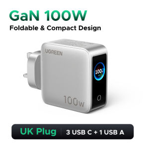 UGREEN 100W GaN Digital Power Display Charger 5-Port Fast Charging 4C1A 4 Type C 1 USB A Charger for with Interactive Screen for Thinkpad T14 MacBook Pro/Air iPad Pro/Air Dell XPS iPad Mini/Pro iPhone 17 16 Pro Max iPhone Samsung S26 Ultra Pixel Switch