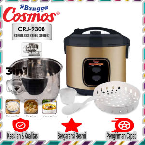 CRJ-9308 Rice Cooker Cosmos dengan innerpan Stainless Steel yang sehat tahan gores dan mudah dibersihkan.