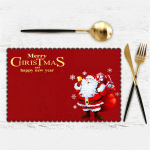 Christmas Table Placemat Santa Merry Christmas Print Heat Resistant Polyester Dining Table Mat