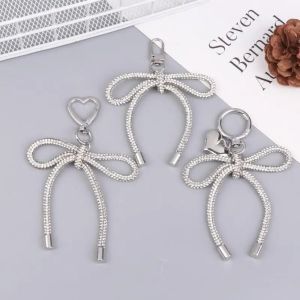 NOBLELYN Chic Rhinestone Bow Keychain Luxury Rhinestone-Encrusted Bowknot Keyring High Quality Shiny Bag Pendant for Girls