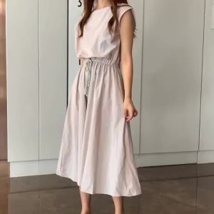 10 Colors Korean Style Plus Size Literary O-neck Dress Women Casual Loose Cotton Linen Big Swing Skirt Long Skirt㏇0701