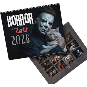 2026 Halloween Horror Movie & Cats Wall Calendar Fear Theme Cat Calendar Eerie Cat Art Different Illustrations Coil Fastened Horror collection Halloween decor