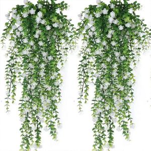 Pokok Hiasan Dalam Rumah -Hanging Artificial Plant Eucalyptus Tea Flowers Vine Decoration Outdoor Garden