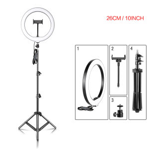 10inch Video Light Dimmable LED Selfie Ring Light Photography Ring lamp with Tripod Stand For Youtube Makeup Video