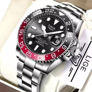 LIGE New Watches For Men Fashion Stainless Steel Sport Quartz Watch Waterproof Date Men Watch + Box