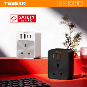 TESSAN Compact Size Multi Plug Adapter Wall Charger Extension Socket with USB + Type C Extension Adaptor