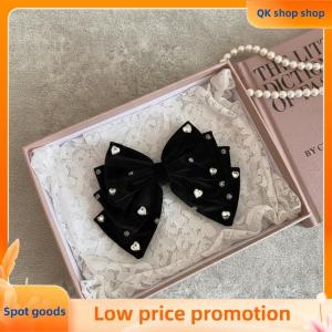 ✨QK shop✨ Elegant French Bow Rhinestone Hair Clip For Women Black Adorned Hairpin With Large Statement Bow Sparkling Hair Accessories