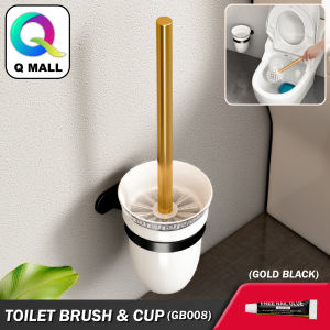 Q MALL GOLD BLACK Wall-Mounted Aluminum Bathroom Accessories Toilet bowl BRUSH & Cup with brush Holder / Berus Tandas (GB008)