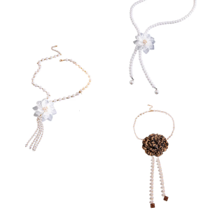 Stylish Womens Flower Neck Chain Imitation Pearls Belt Waist Chain for Daily Commute Evening Parties or Dates
