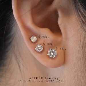 ต่างหูเพชร เงินแท้ 925 ชุบเคลือบทองคําขาว ฝังเพชร CZ Swiss Diamond [รับประกันตัวเรือนและเพชร 5 ปี] ตุ้มหู ต่างหูเพชร