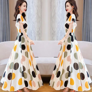 Simple Chinese Style Dress Loose Casual Floral Dress Retro Style Mature Temperament Long Skirt
