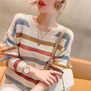 Sweater Skin-friendly Young Women Knitted Jacket Contrasting Colors Exquisite Craftsmanship